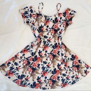 retro inspired floral off the shoulder doll dress